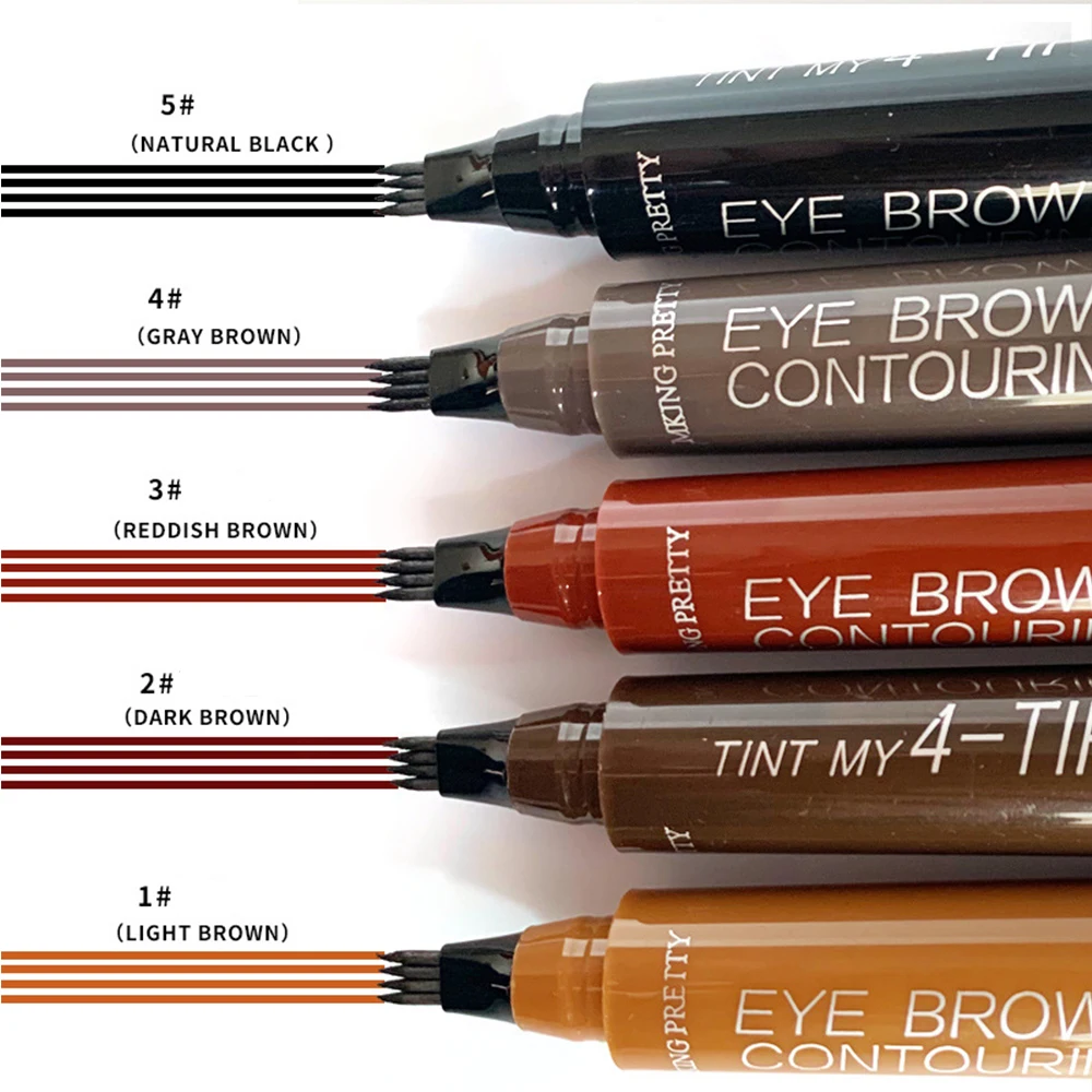 Top Trends: 5 Colors Eyebrow Pen Waterproof Fork Tip 4 Points Eyebrow Tattoo Pencil Long Lasting Professional Fine Sketch Liquid Brow Pencil Shoppable Styles