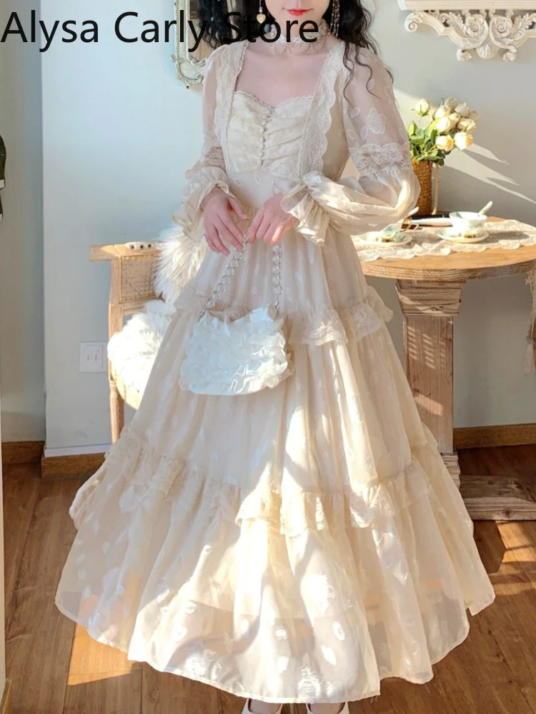 Top Trends: Court Vintage Fairy Dress Women Sweet Ruffles High Waist Elegant Princess Dress Female 2022 Summer Casual Classy Party Dress New Shoppable Styles