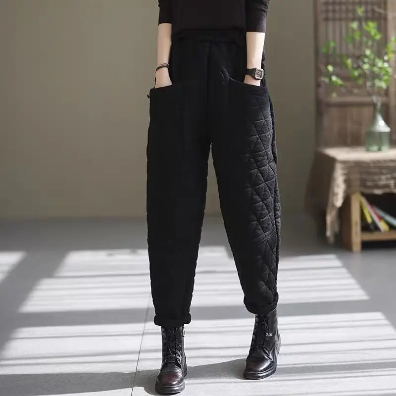 Top Trends: Fall Winter Warm Vintage Harem Pants Women Snow Wear Thick Solid Colors Cotton Down Trousers Oversized Casual Quilted Sweatpants Shoppable Styles - Image 2