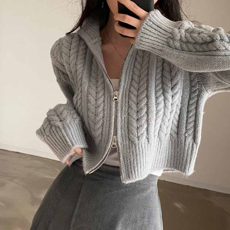 Top Trends: Autumn And Winter 2023 New Korean INS Temperament Double Zipper Fried Dough Twists Sweater Coat Women&#039;s Knitting Cardigan Shoppable Styles