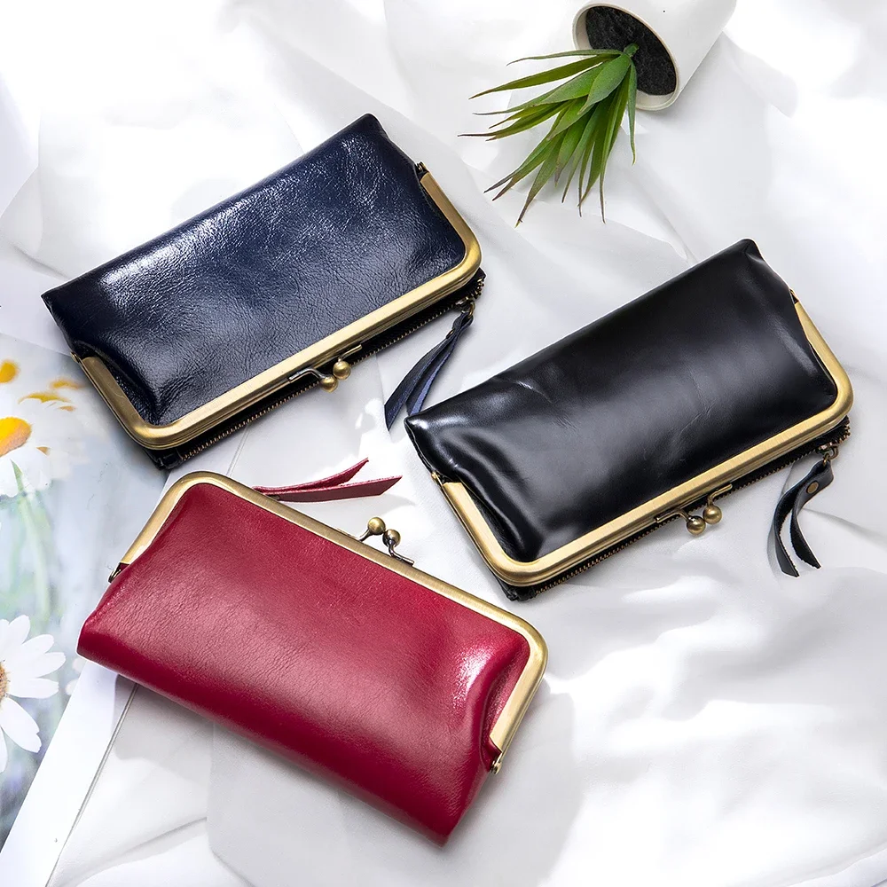 Top Trends: Soft Real Leather Wallets For Women Compact Bifold Brand Clutch Wallet Ladies Coin Purse With Zipper Pocket And Kiss Lock Pocket Shoppable Styles