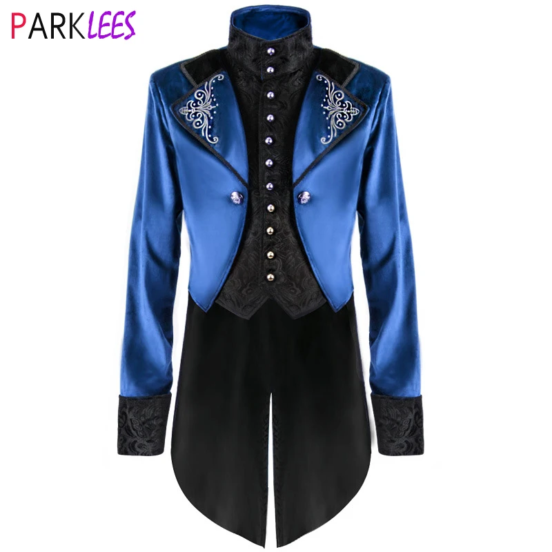 Top Trends: Royal Blue Steampunk Gothic Tailcoat Jacket Men Victorian Medieval Renaissance Halloween Uniform Stage Cosplay Pirate Outfit 3XL Shoppable Styles