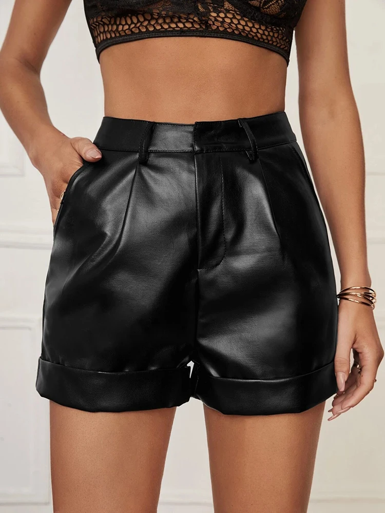 Top Trends: 2022 New Fashion Women Faux PU Leather Shorts Ladie Sexy Elegant High Waist Black Pocket Short Female Hot Sale Pantalones Cortos Shoppable Styles