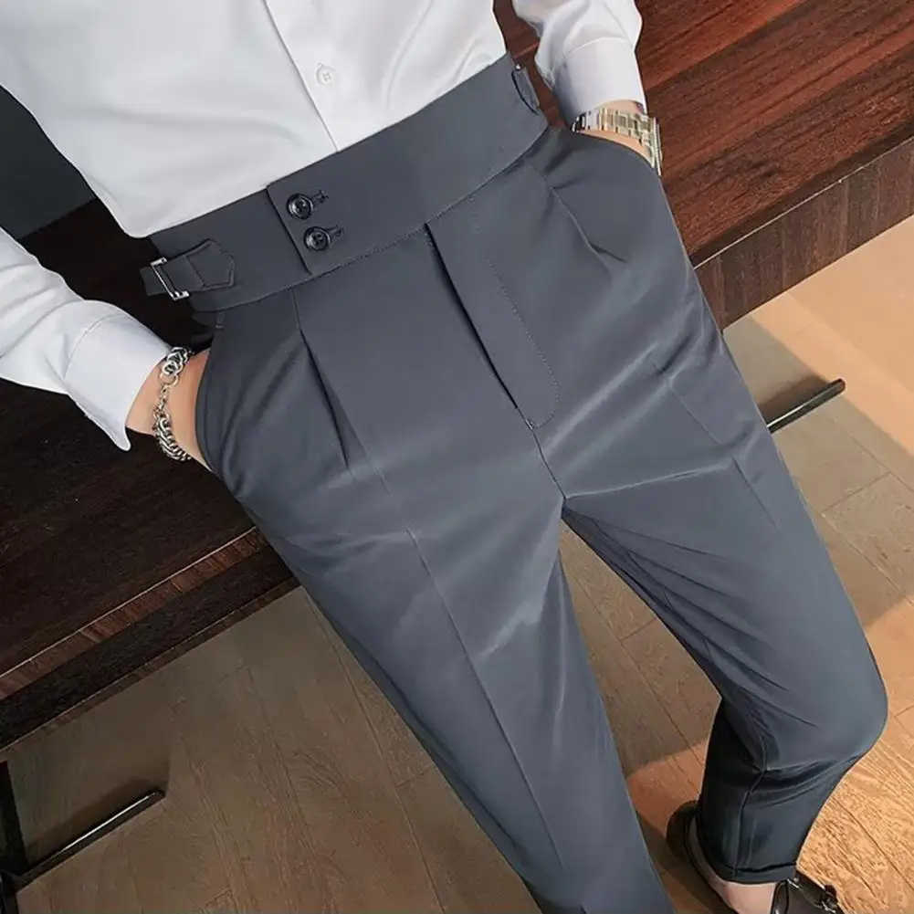 Top Trends: Men Suit Trousers Classic Men&#039;s Office Trousers Slim Fit High Waist Vintage Pockets For Formal Business Style Men Pants Shoppable Styles