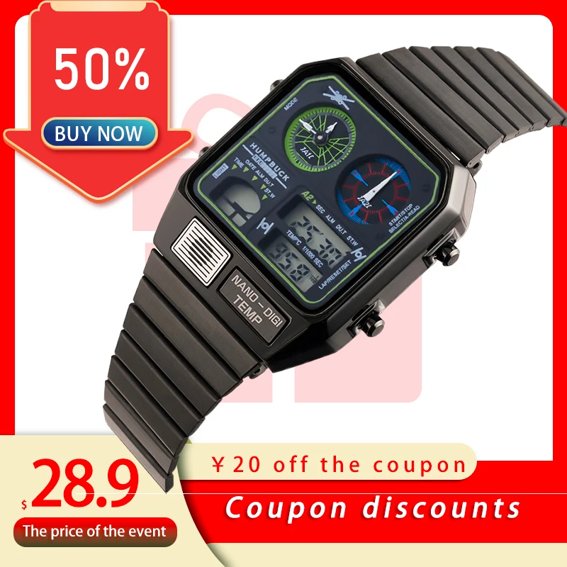 Top Trends: HUMPBUCK Digital 2 Time Mens Watches Fashion LED Men Digital Wristwatch Count Down Alarm Hour For Mens Hombre Shoppable Styles