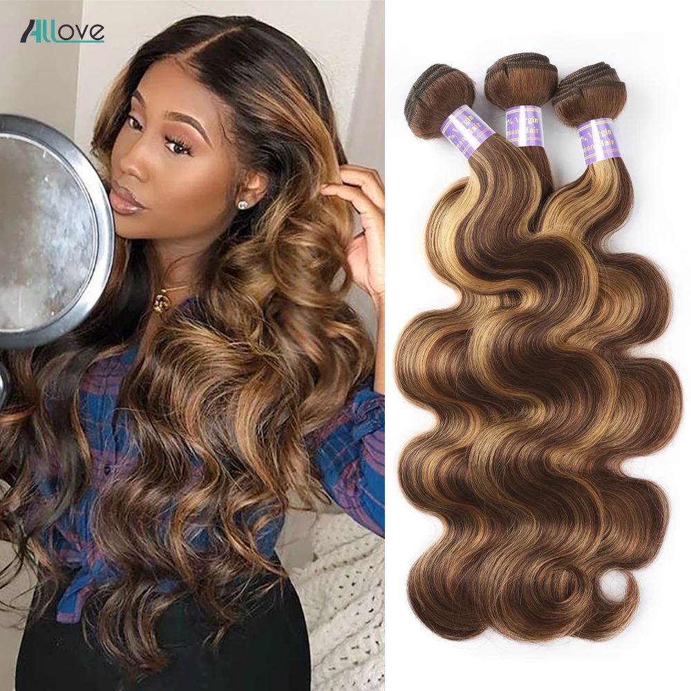 Top Trends: Allove Highlight Bundles Brazilian Body Wave Human Hair Bundles 4 / 27 Honey Blonde Colored Brazilian Hair Weave Bundles 1 / 3 / 4 PCS Shoppable Styles