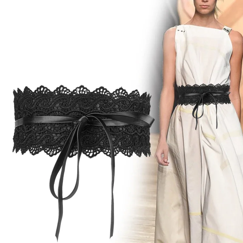 Top Trends: New Women Bow Lace Belt Corset Wide Belts Black White Female Self Tie Obi Cinch Waistband Wedding Dress Waist Band Shoppable Styles