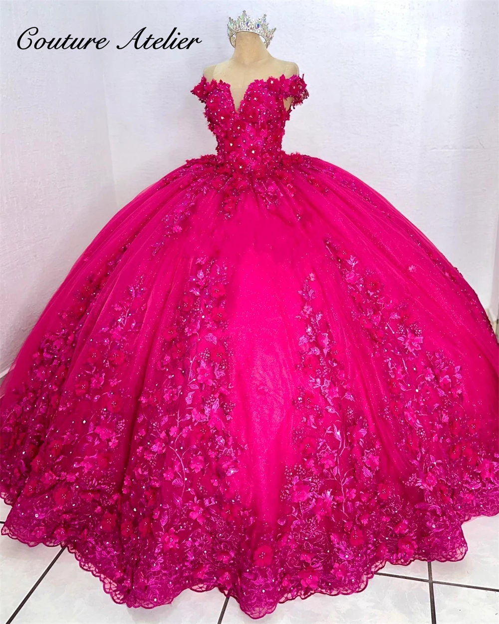 Top Trends: Princess Hot Pink Lace Appliques Quinceanera Dresses Off The Shoulder Beaded Ball Gown Princess Dress Corset Bestidos De 15 Quin Shoppable Styles