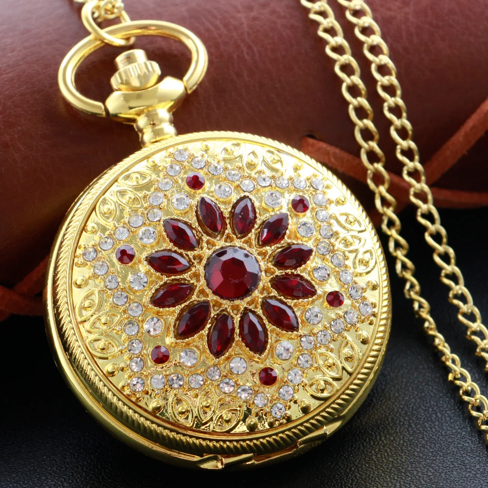 Top Trends: New Gold Luxury Ruby Pocket Watch Necklace Digital Pendant Chain Clock Fashion Sculpture Women's Men's Gift Shoppable Styles