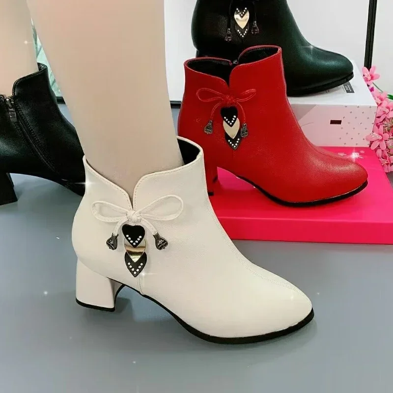 Top Trends: Women's Shoes Fashion Short Boots Pointed Toe Square Heel Women's High Heels New Thin Side Zipper Comfortable Bare Shoes Shoppable Styles - Image 3