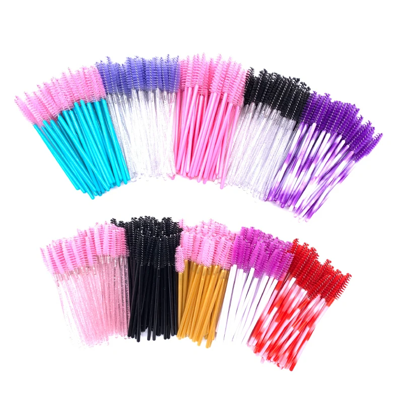 Top Trends: 50 Pcs Shiny Crystal Eyelash Applicator Disposable Diamond Handle Nylon Two Colors Mascara Wands Spoolies Pink Brushes Shoppable Styles