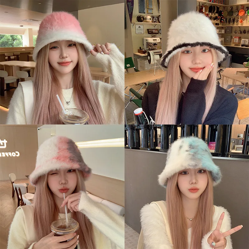 Top Trends: Bucket Hat Autumn / Winter 2023 High Grade Tie Dyed Rabbit Hair Contrasting Fur Bucket Hat For Women's Outdoor Fashion Basin Hat Shoppable Styles