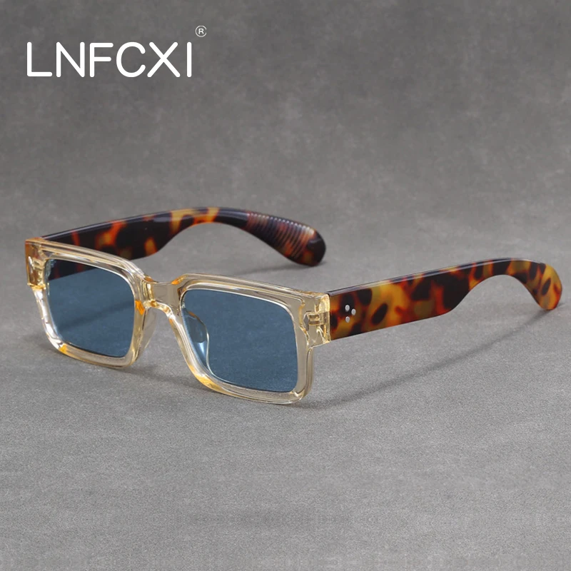 Top Trends: LNFCXI Fashion Square Contrast Color Sunglasses Women Retro Leopard Gradient Shades UV400 Men Trending Punk Rivets Sun Glasses Shoppable Styles