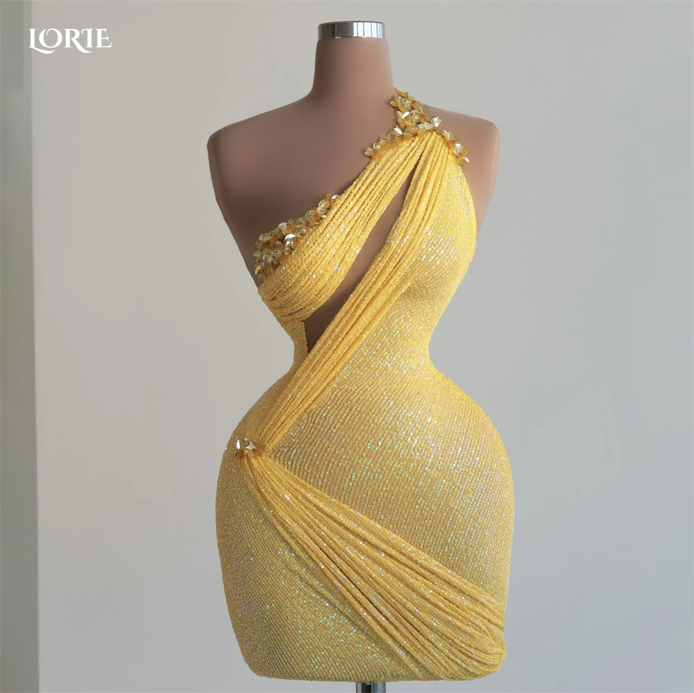 Top Trends: LORIE Gold Yellow Cocktail Party Gowns One Shoulder Bodycon Shiny Beaded Mini Prom Dresses Saudi Arabia Dubai Evening Dress 2022 Shoppable Styles