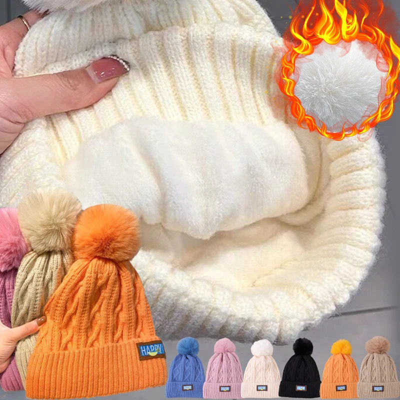 Top Trends: Women&#039;s Knitted Fur Pom Ball Hats Winter Warm Plush Thermal Thicken Casual Beanies Caps Outdoor Windproof Skullies Bonnet Cap Shoppable Styles