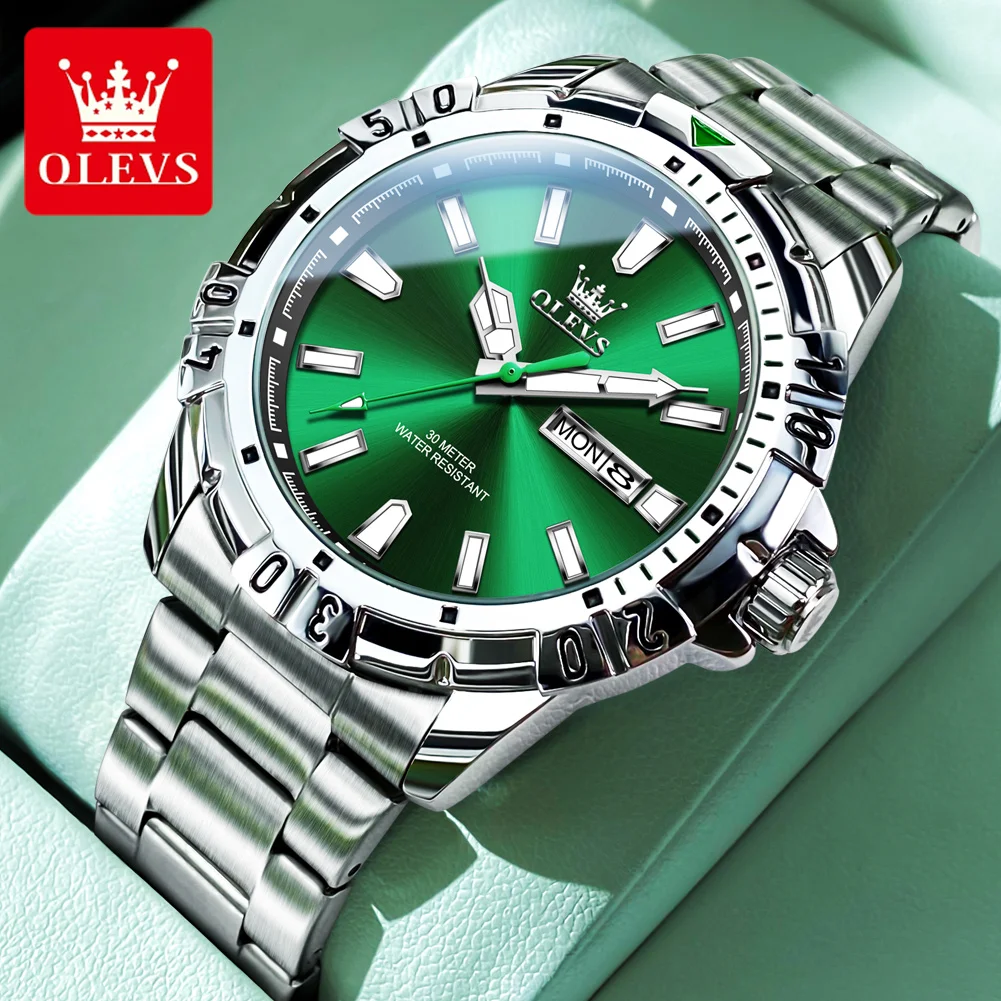 Top Trends: OLEVS Mens Watches Top Brand Luxury Stainless Steel Fashion Green Quartz Watch For Men Waterproof Luminous Wristwatches Male Shoppable Styles