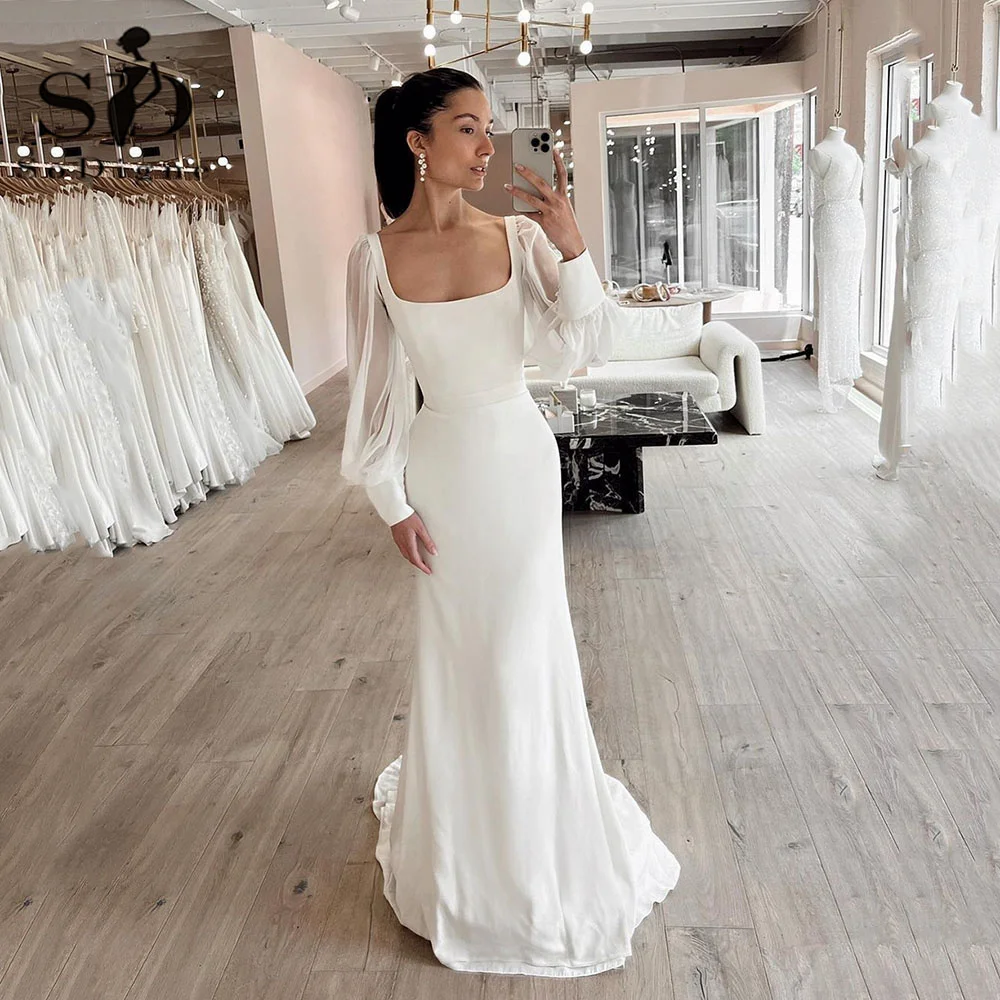 Top Trends: SoDigne Dubai Simple Wedding Dresses For Woman 2023 Long Sleeves Square Neck Bride Gowns Long Bridal Gowns Vestido De Novia Shoppable Styles