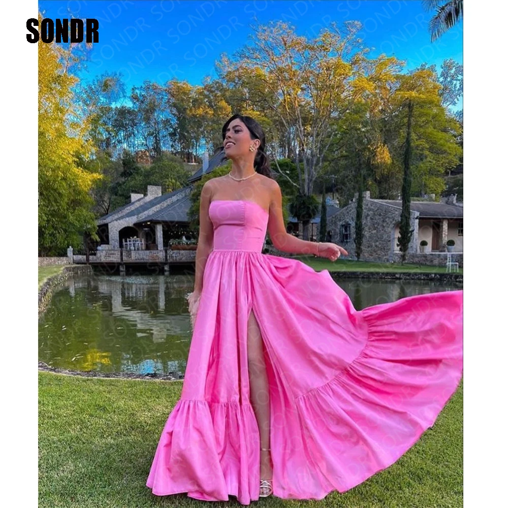 Top Trends: SONDR Hot Pink A Line Long Event Prom Night Dresses Side Split Sleeveless Evening Party Gowns Formal Occasion Dress Gown Shoppable Styles