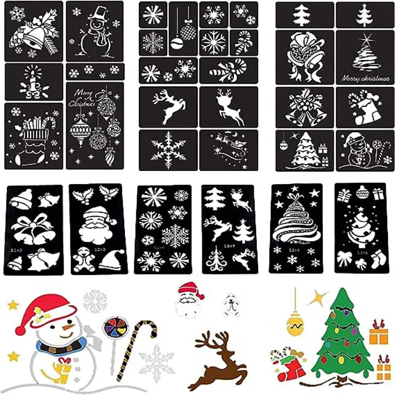 Top Trends: 9 Sheets Christmas Glitter Tatoo Stencils For Kids Waterproof Body Art Templates Henna Tattoo Kit For Party Makeup Tool (33Pcs) Shoppable Styles