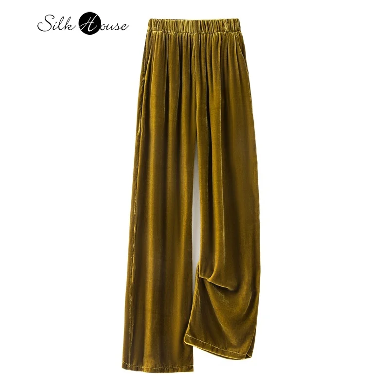 Top Trends: 2023 Premium New Spring And Autumn Silk Velvet Elastic Waist Relaxed Silk Silk High Waist Straight Tube Pants For Women Shoppable Styles