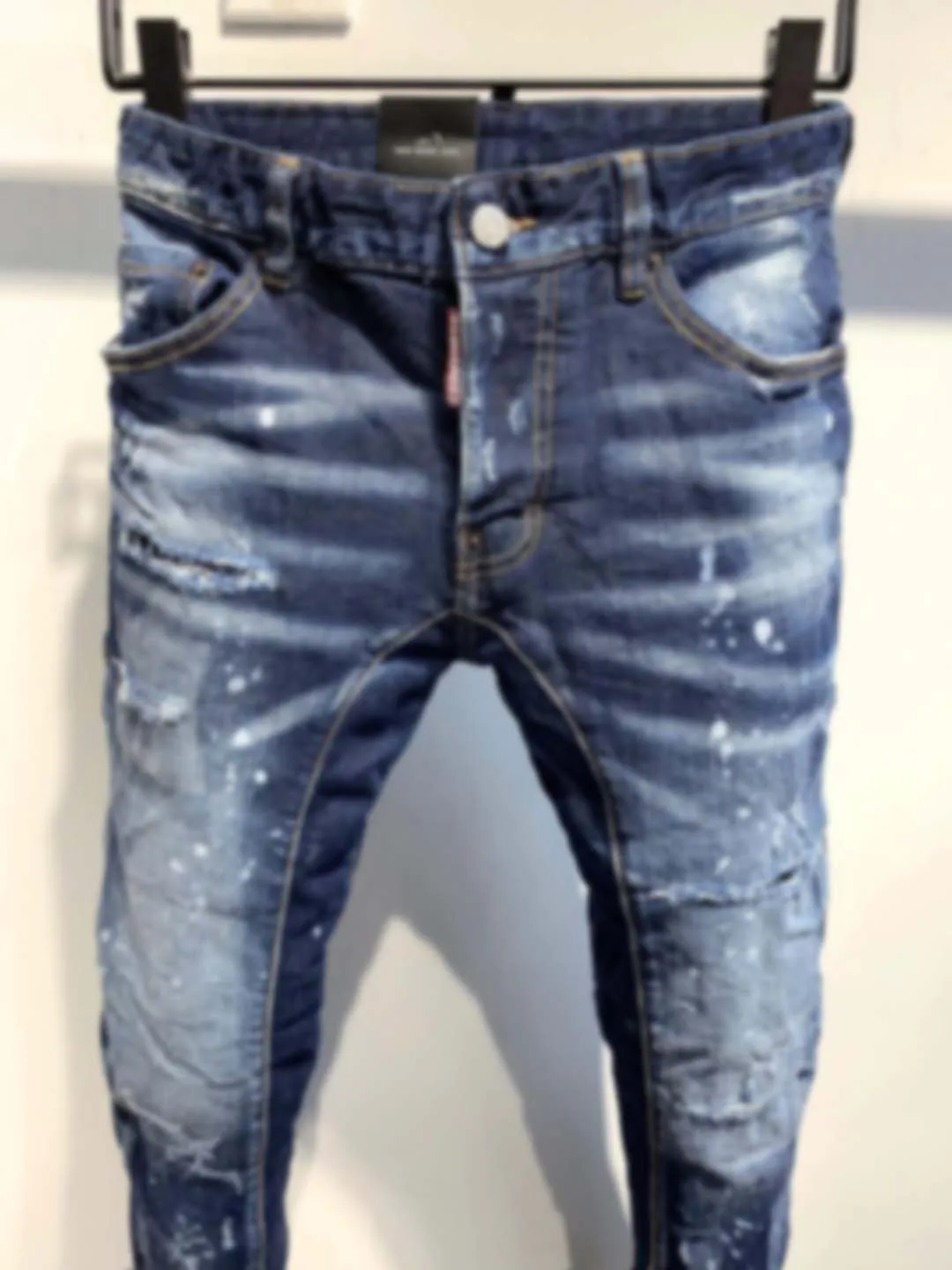 Top Trends: 2023 New Denim Pants Men's D2 Jeans Splice Dark Blue Wash Durable Slim Fit Micro Elastic Casual Patch Paint Shoppable Styles - Image 3