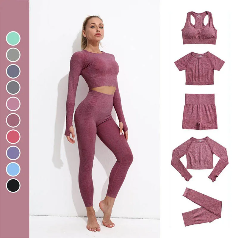 Top Trends: 2 / 3 / 4 / 5PCS Seamless Yoga Suit For Women Sports Shirt Top Gym High Waist Shorts Leggings Sport Suit Fitness Sportswear Set Shoppable Styles