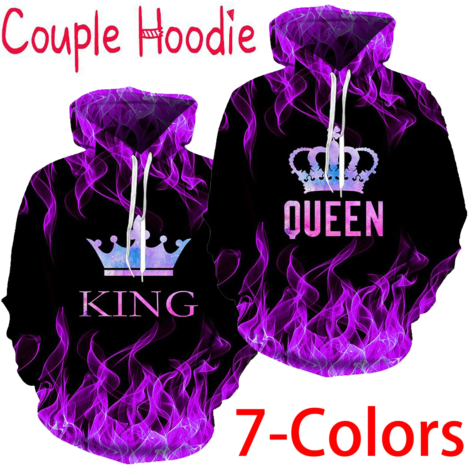 Top Trends: Fashion 3D Printing Couple King And Queen Hoodies Matching His And Her Couple Hooded Pullover Sweatshirt Shoppable Styles