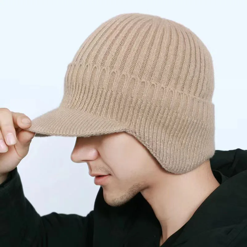 Top Trends: Men Winter Knitted Hat Outdoor Cycling Windproof Ear Protection Warmth Peaked Cap Thick Plus Fleece Baseball Cap 54-58cm Shoppable Styles