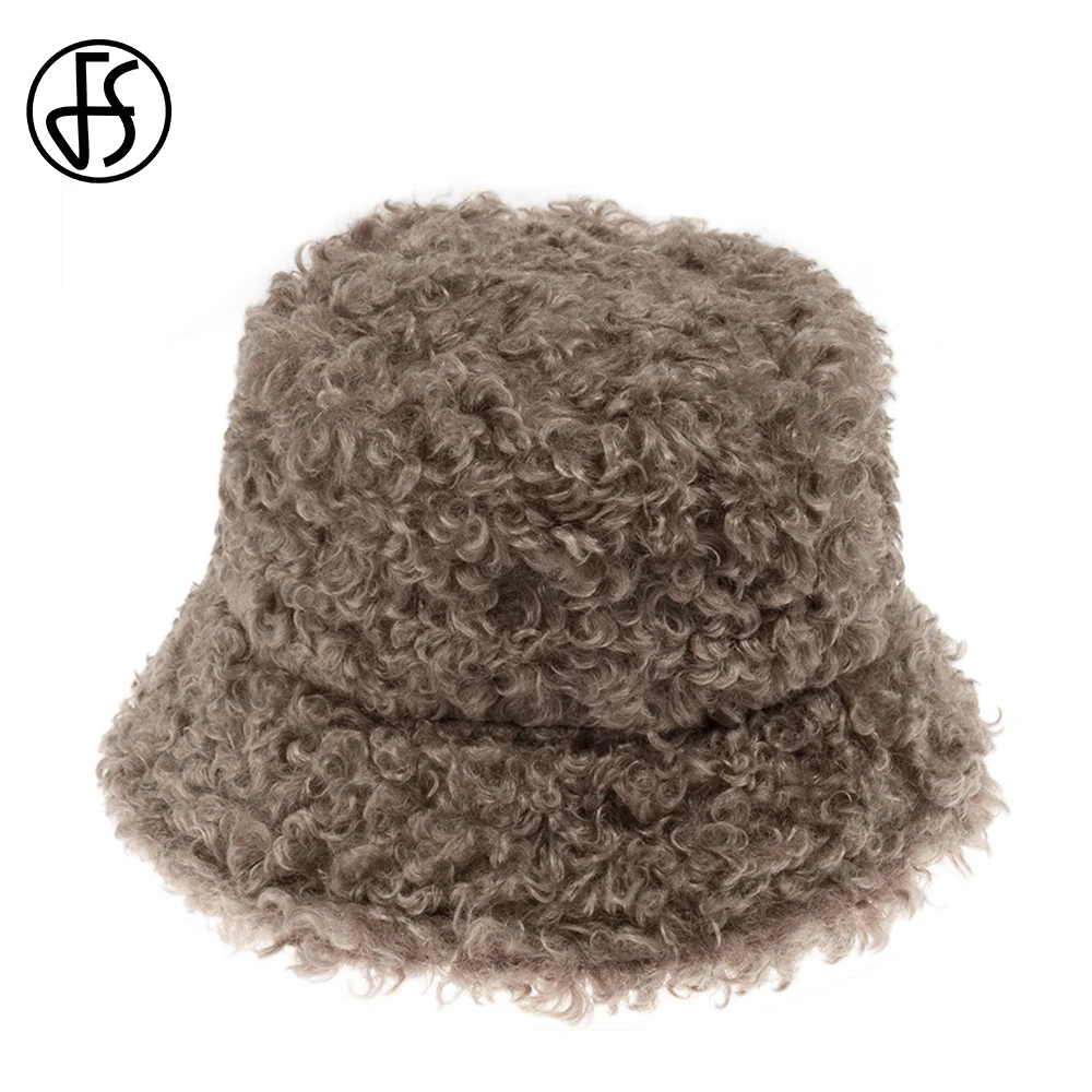 Top Trends: FS Lamb Wool Bucket Hat For Men Leisure Winter Panama Caps Thicken Plush Fisherman Hats Brown Beige Warm Women Cap Bob Homme Shoppable Styles