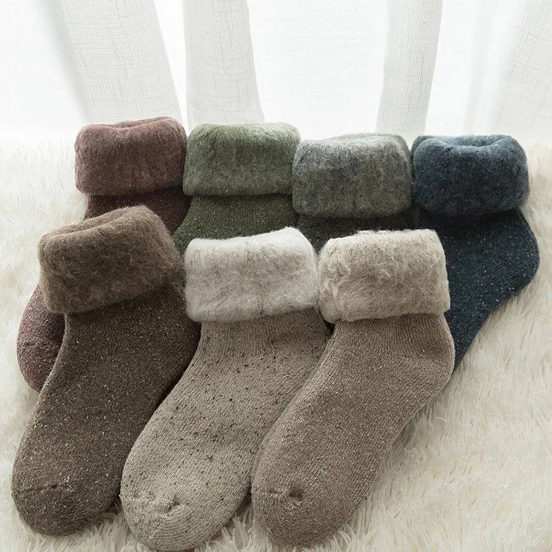 Top Trends: 2022 New Winter Warm Wool Women Socks Solid Color Thicker Cashmere Socks Merino Socks Against Cold Snow Russia Male Womens Socks Shoppable Styles