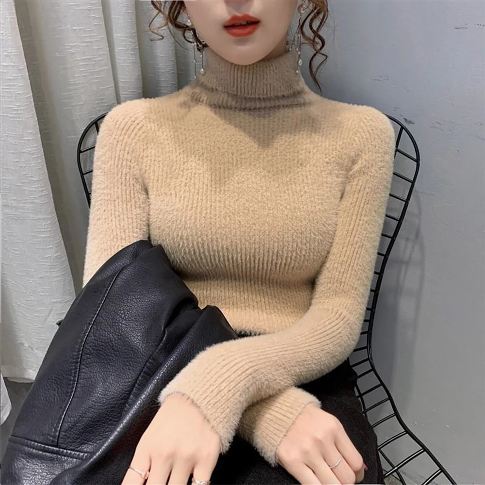 Top Trends: New Autumn Winter Women Sweater Turtleneck Green Knitted Pullover Fashion Keep Warm Tops Basic Slim Stretch Soft S-2XL T Shirt Shoppable Styles