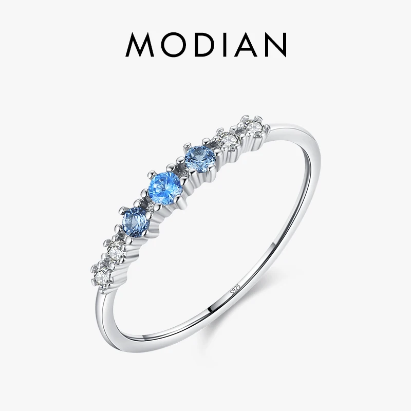 Top Trends: Modian 925 Sterling Silver Simple Stackable Fashion Thin Finger Ring Charm Blue Zirconia Rings For Women Wedding Fine Jewelry Shoppable Styles