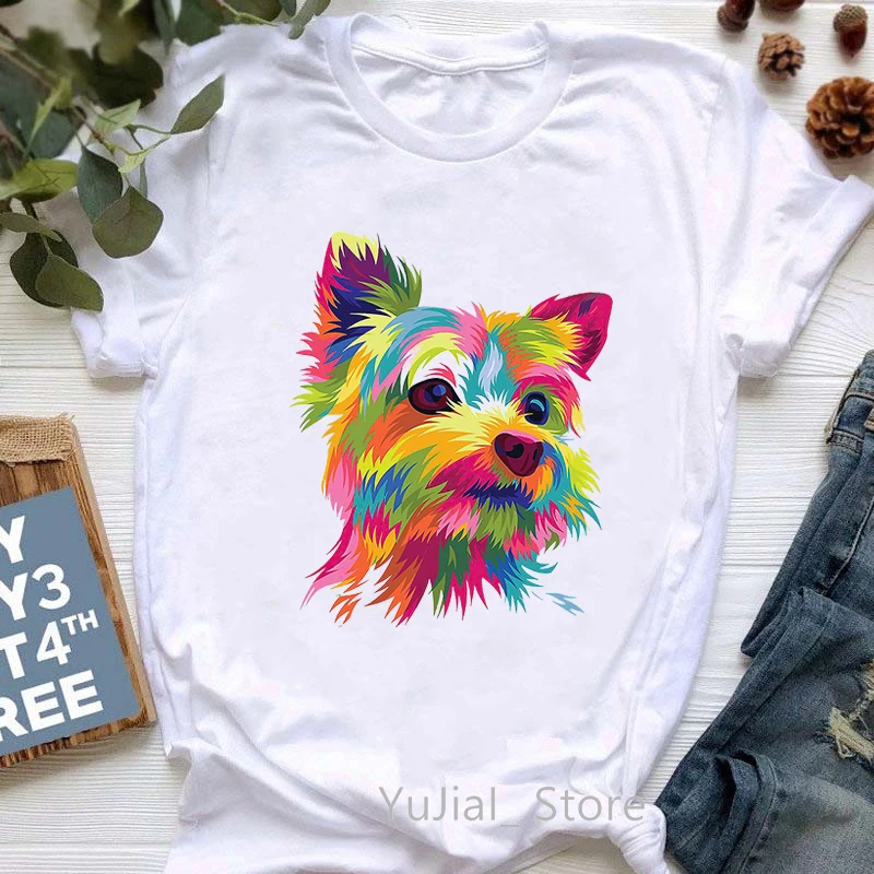 Top Trends: Watercolor Teddy / yorkies / Schnauzer Animal Print Tshirt Women Kawaii Dog T Shirt Femme Summer Female T-Shirt Harajuku Shirt Tops Shoppable Styles