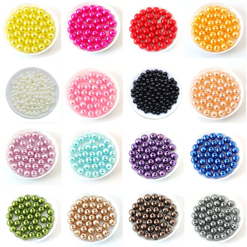 Top Trends: 50-1000Pcs With Hole ABS Imitation Pearl Bead 4 / 6 / 8 / 10 / 12MM Round Plastic Acrylic Spacer Bead For DIY Jewelry Making Findings Shoppable Styles