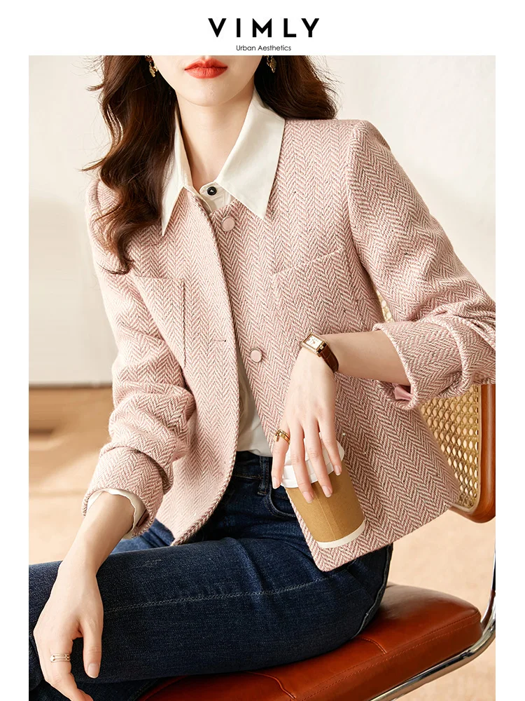 Top Trends: Vimly Vintage Wool Blended Spring Tweed Jacket For Women 2023 Elegant Sequins Korean Fashion Straight Short Coat Winter Outwear Shoppable Styles