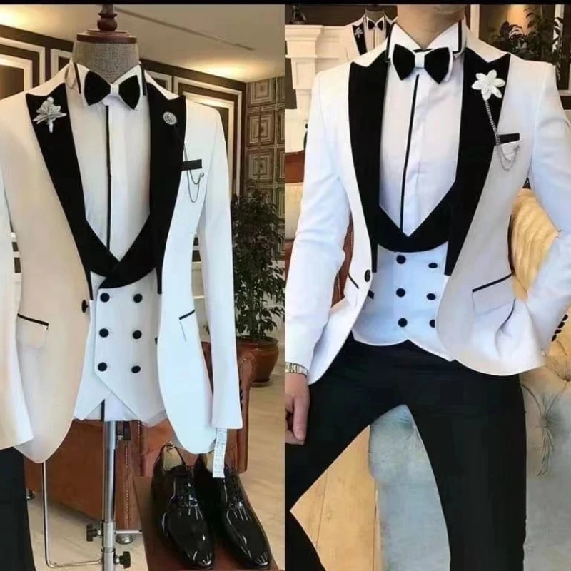 Top Trends: Slim Fit White Men Suits 3 Piece Groom Tuxedos For Wedding Groomsmen Italian Style Suit Jacket With Double Breasted Vest Pants Shoppable Styles