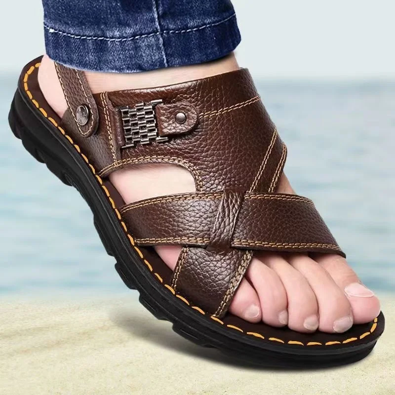 Top Trends: 2023 New Hot Sale Men's Sandals Non-slip Genuine Leather Sandals Soft Slippers Flat For Mens Casual Shoes Sandalias MSA501 Shoppable Styles