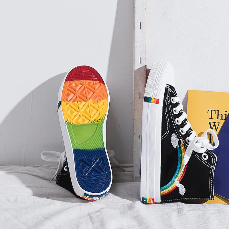 Top Trends: Women Canvas Sneakers Rainbow High Top Canvas Shoes Woman Sneakers Vulcanized Shoes Fashion Summer Sneaker Flats White Shoes Shoppable Styles