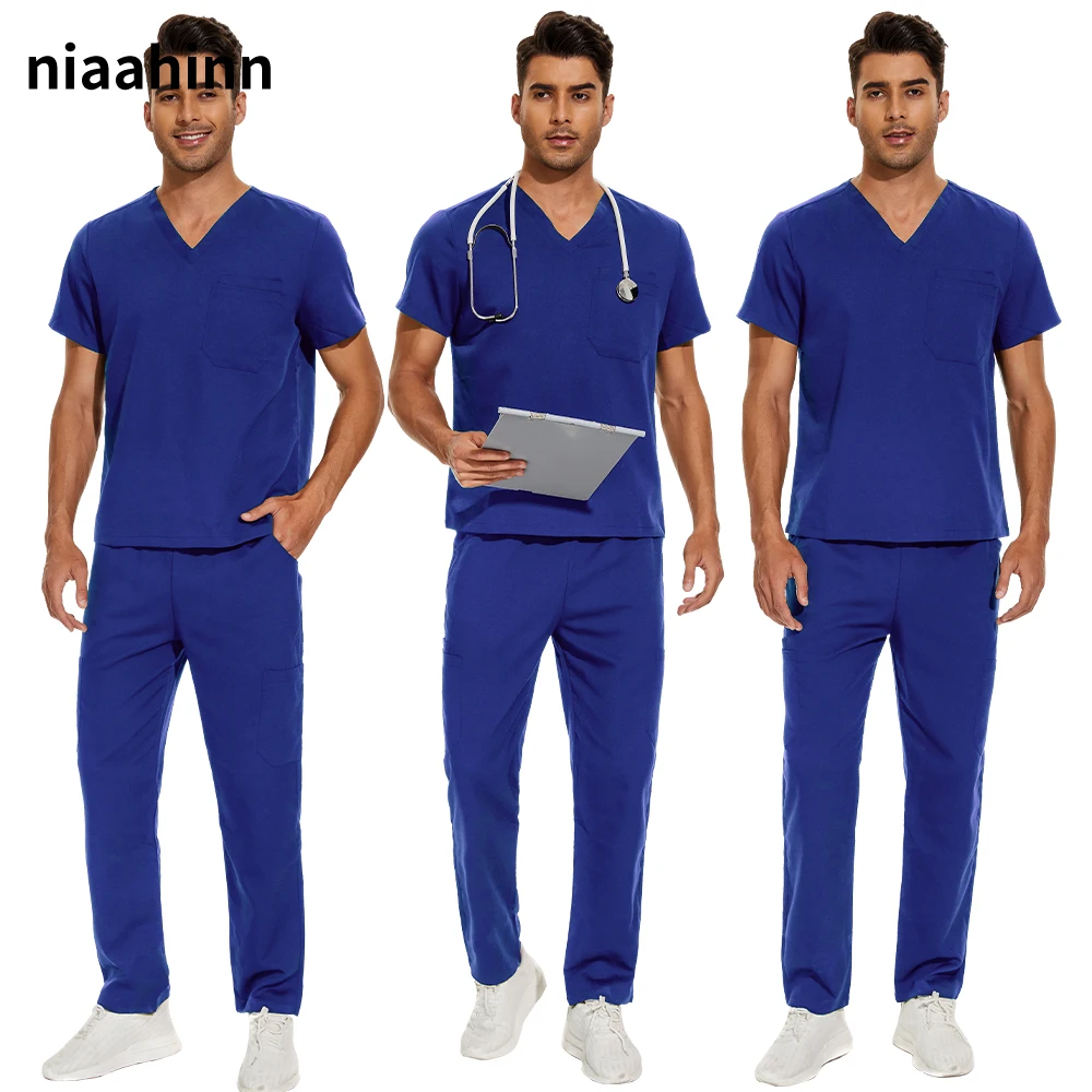 Top Trends: Short Sleeve Mens Scrub Uniforms Doctor Overcoats Dentist Set Medical Tops Pants Man Or Women Nurse Work Wear Lab Pharmacy Gown Shoppable Styles