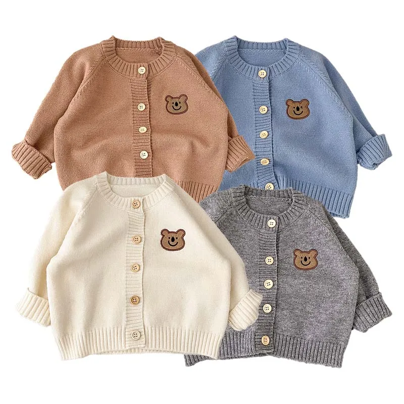 Top Trends: Cute Bear Cardigan Sweaters Baby Boys Girls Long Sleeve Kids Jacket Spring Autumn Fashion Knitted Sweater Korean Infant Clothing Shoppable Styles