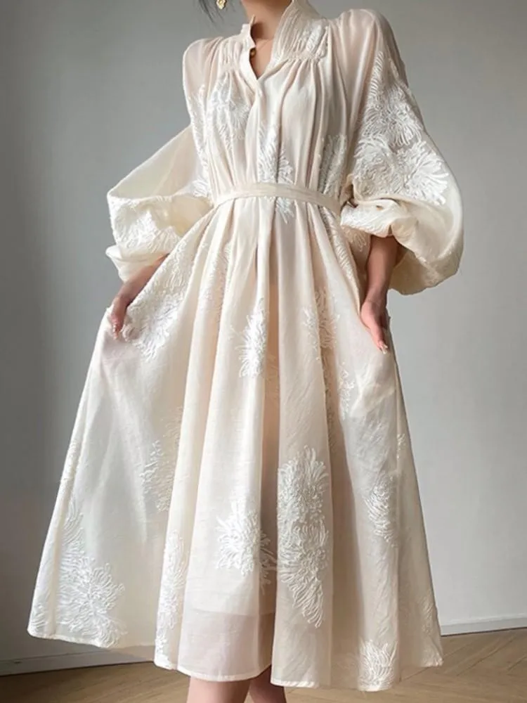 Top Trends: Autumn Women Embroidery Evening Party Dresses Elegant Lantern Sleeve Vintage Casual A-Line Dress Female Fashion Vestidos Robe Shoppable Styles - Image 3