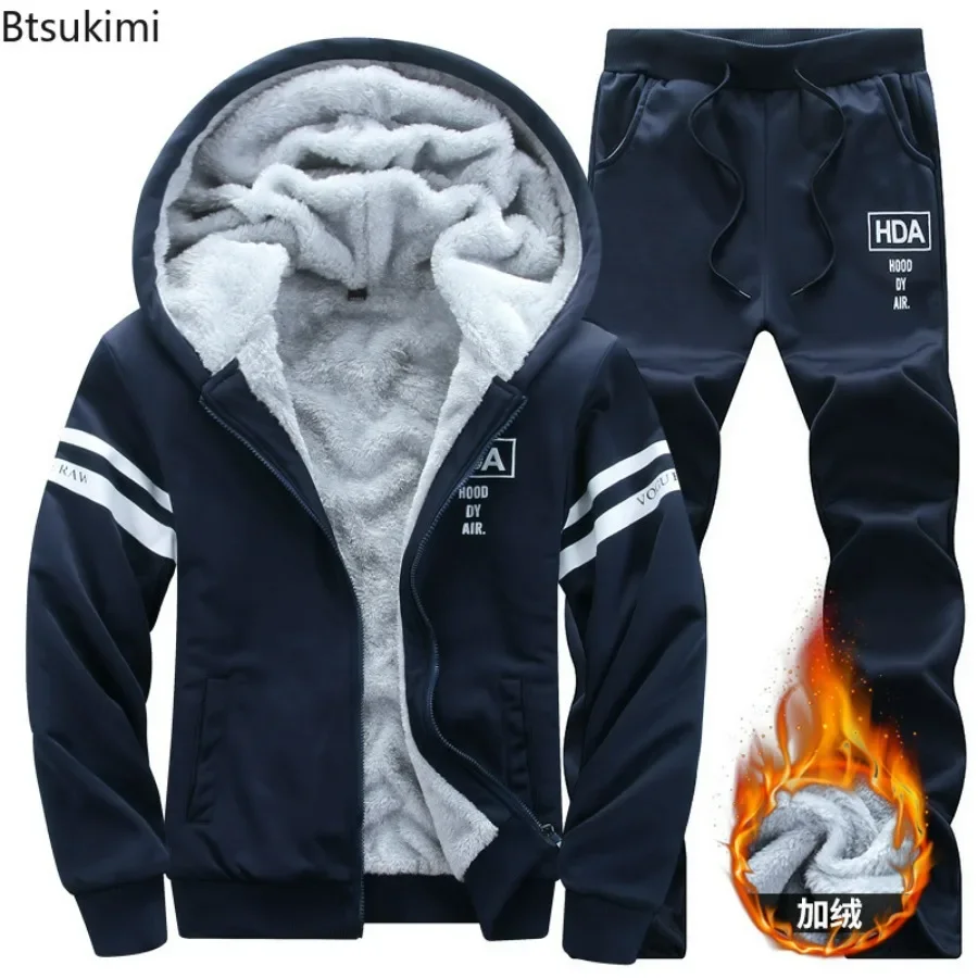 Top Trends: 2024 Men's Thicken Warm Tracksuit Set Cardigan Fleece Hood Jacket+ Pants Sweatshirts Male 2 Piece Sets Hoodies Suit Coat Big Size Shoppable Styles