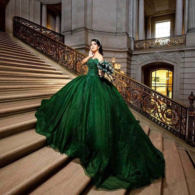 Top Trends: ANGELSBRIDEP Emerald Green Quinceanera Dresses 15 Years Old Sexy Off-Shoulder Tulle Lace Up Formal Princess Birthday Gowns NEW Shoppable Styles