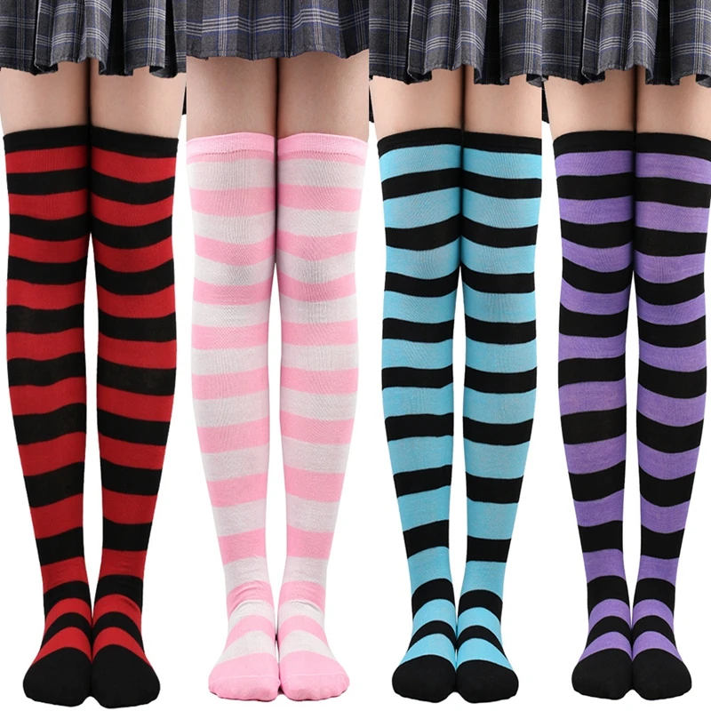 Top Trends: Women Thigh High Over The Knee Socks For Ladies Black White Striped Hosiery Long Cotton Stockings Knitted Warm Soks Shoppable Styles