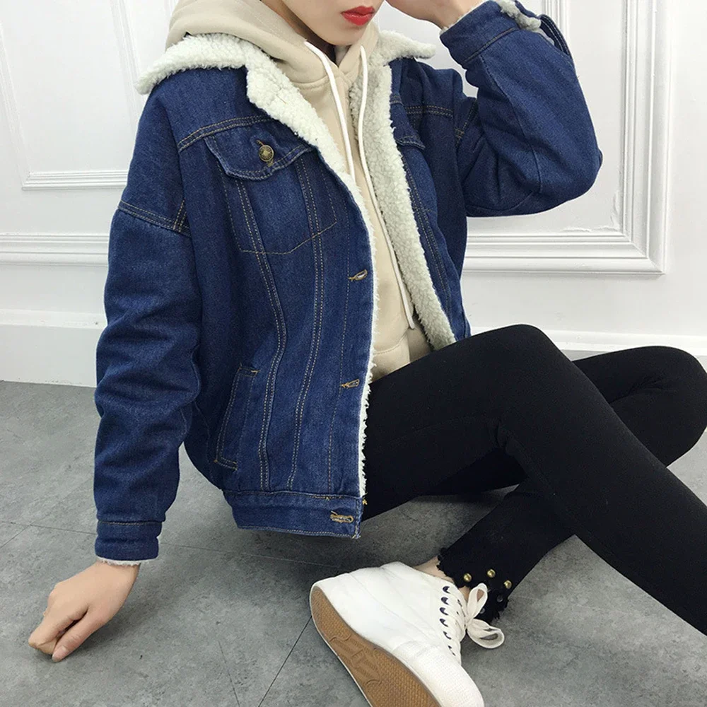 Top Trends: Autumn And Winter Women's New Lambswool Padded Denim Jacket Solid Color Loose Fleece Casual Warm Short Cotton-padded Jacket Shoppable Styles