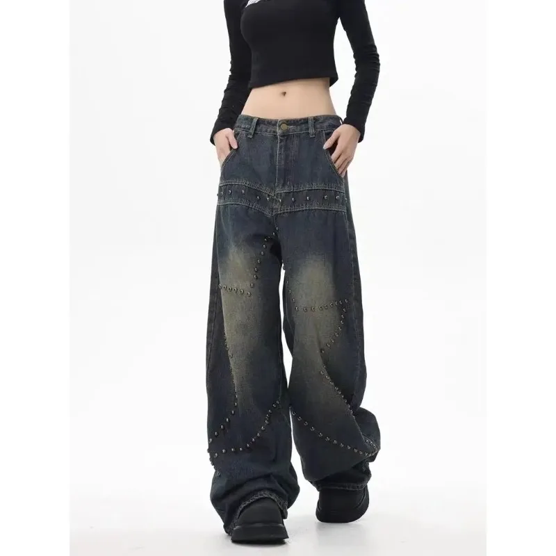 Top Trends: QWEEK Star Girls Y2k Grunge Jeans Oversized Streetwear Baddies Gothic Denim Pants Women Vintage Korean Fashion Wide Leg Trousers Shoppable Styles