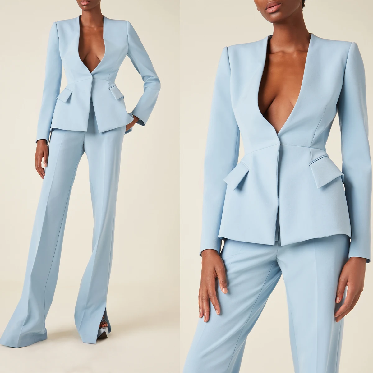 Top Trends: Sky Blue Woman Blazer Sets Slim Fit Custom Made Office Lady Two-Pieces Single Breasted Business Wear Shoppable Styles