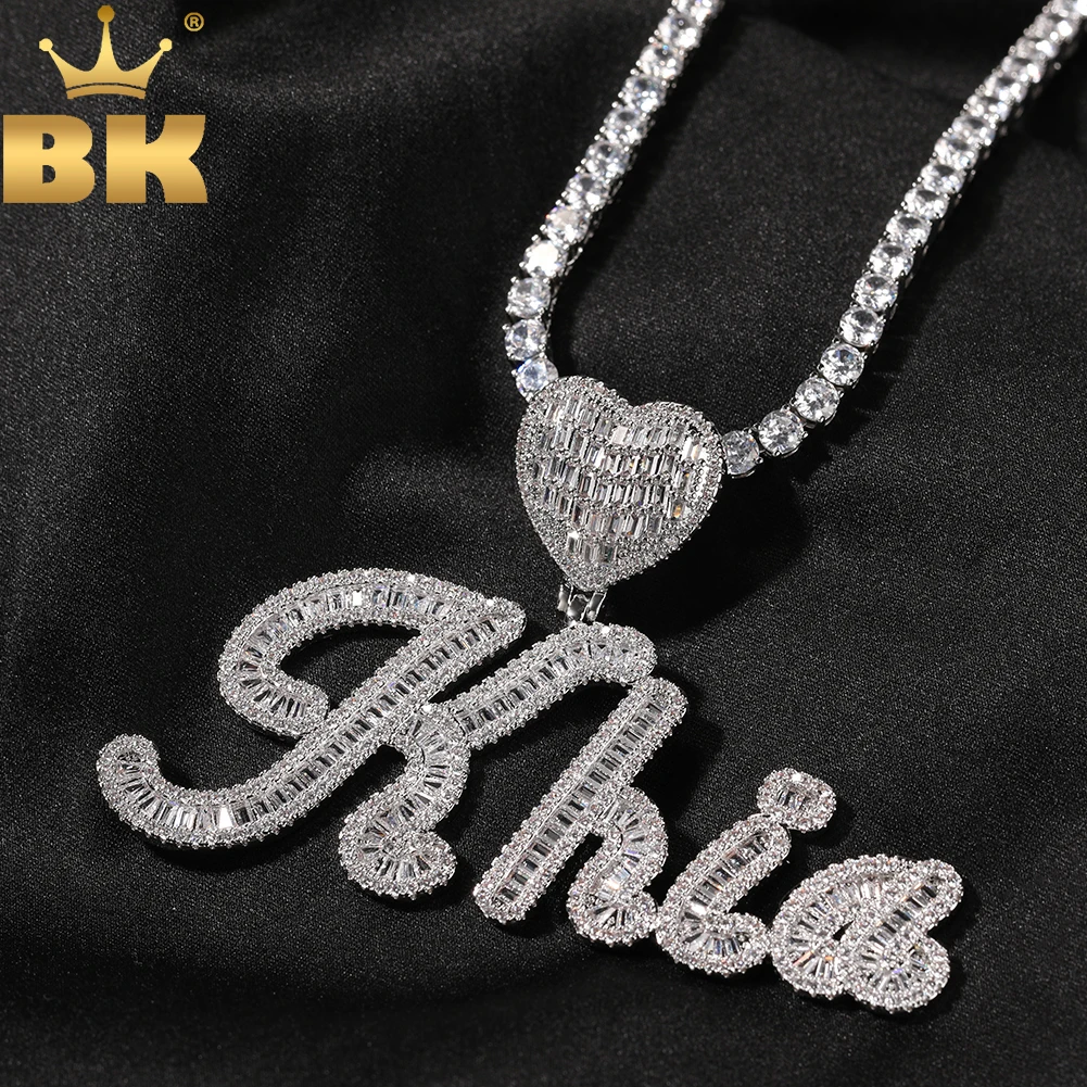 Top Trends: THE BLING KING Baguettecz Heart Bail Custom Brush Cursive Letter Name Pendant Necklace Iced Out CZ Best Gift Hiphop Jewelry Shoppable Styles