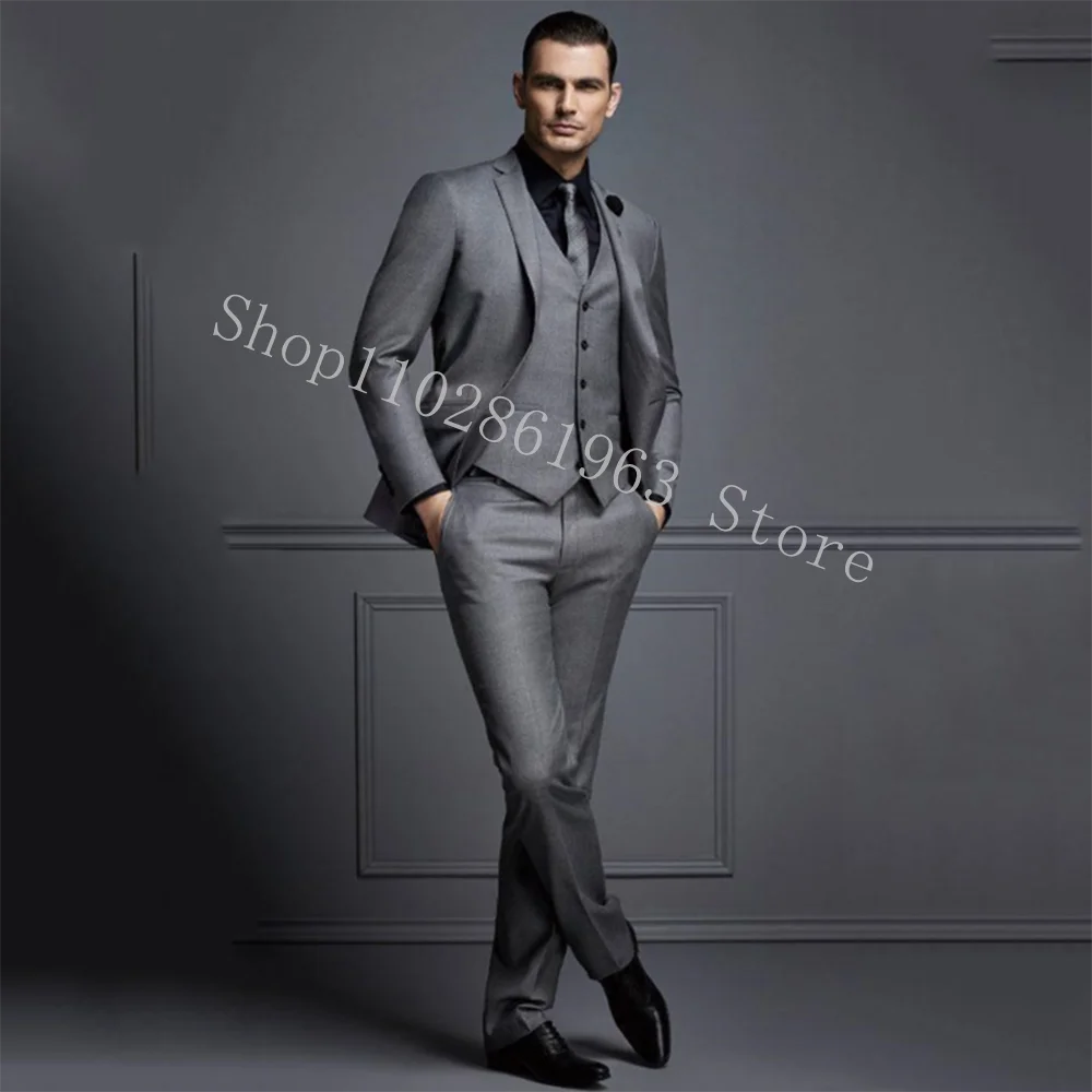 Top Trends: Gray Suits For Men Slim Fit 3 Pieces Male Suits Formal Business Groom Wear Wedding Tuxedos Blazer+ Vest+ Pants Costume Homme Shoppable Styles