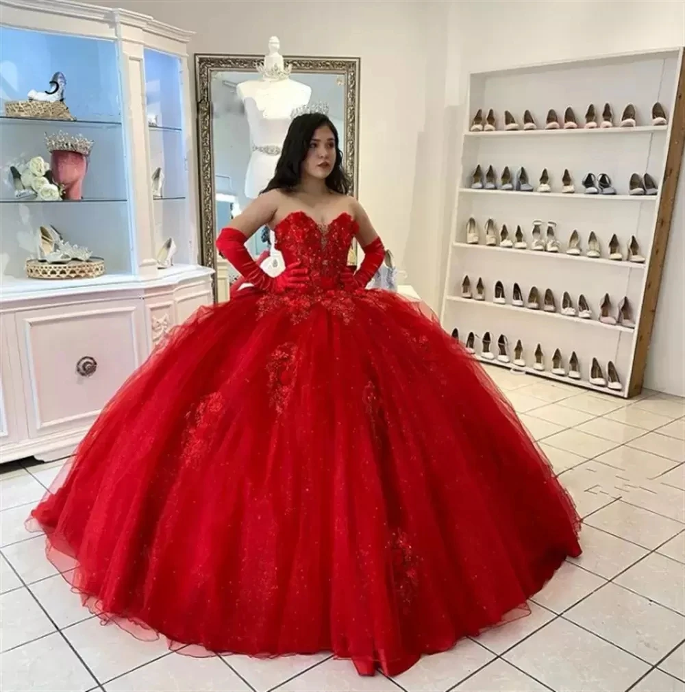 Top Trends: 15 Party Sexy Red Ball Gown Quinceanera Dresses Strapless 3D Flower Design Tulle Formal Cinderella Birthday HOT Shoppable Styles